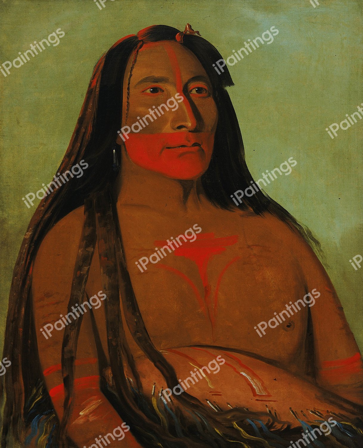 Mah-to-toh-pa, Four Bears, Second Chief in Mourning. The painting by George Catlin