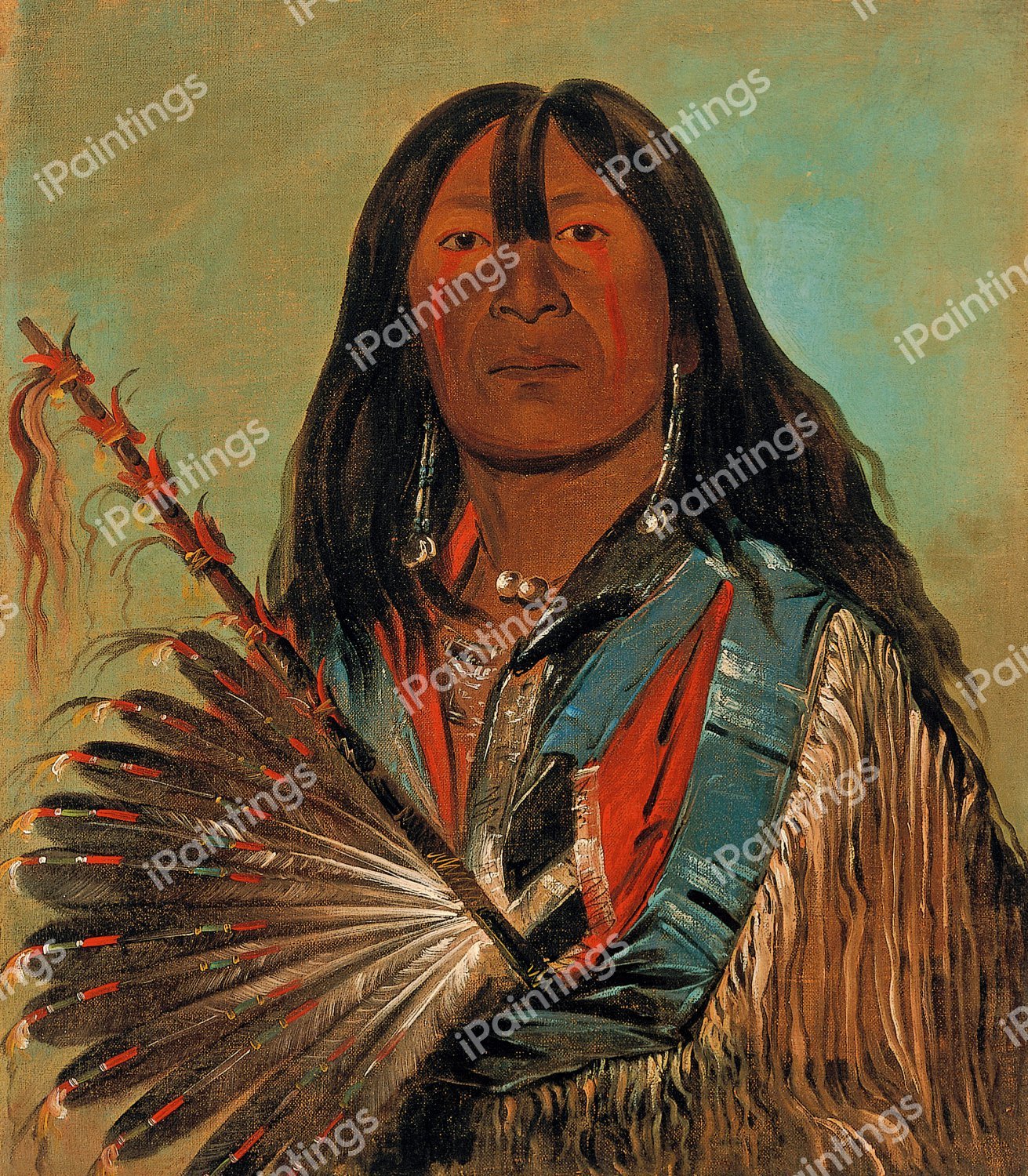 Shon-ka, The Dog, Chief of the Bad Arrow Points Band Western Sioux. The painting by George Catlin