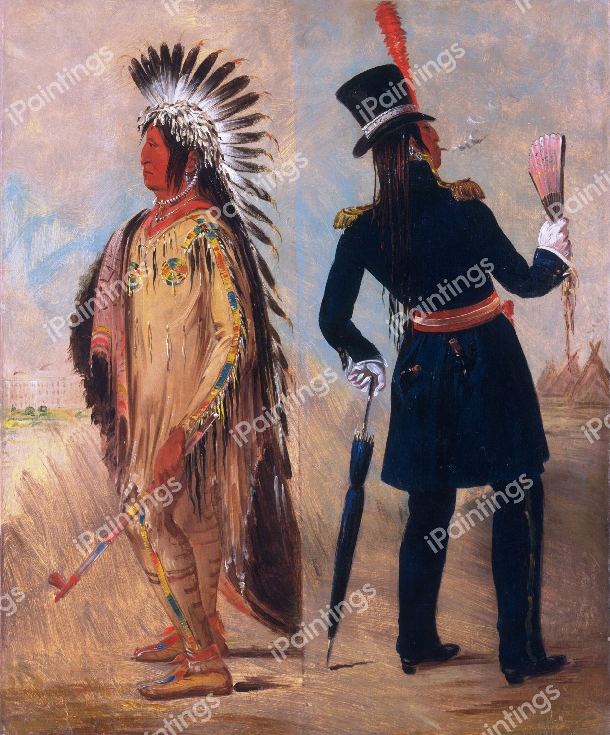 Wi-jún-jon, Pigeon's Egg Head (The Light) Going to and Returning from Washington. The painting by George Catlin