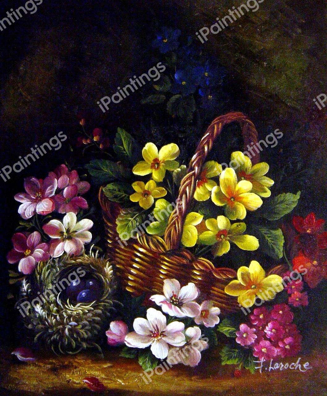 Apple Blossom And A Bird&#39s Nest On A Mossy Bank. The painting by George Clare