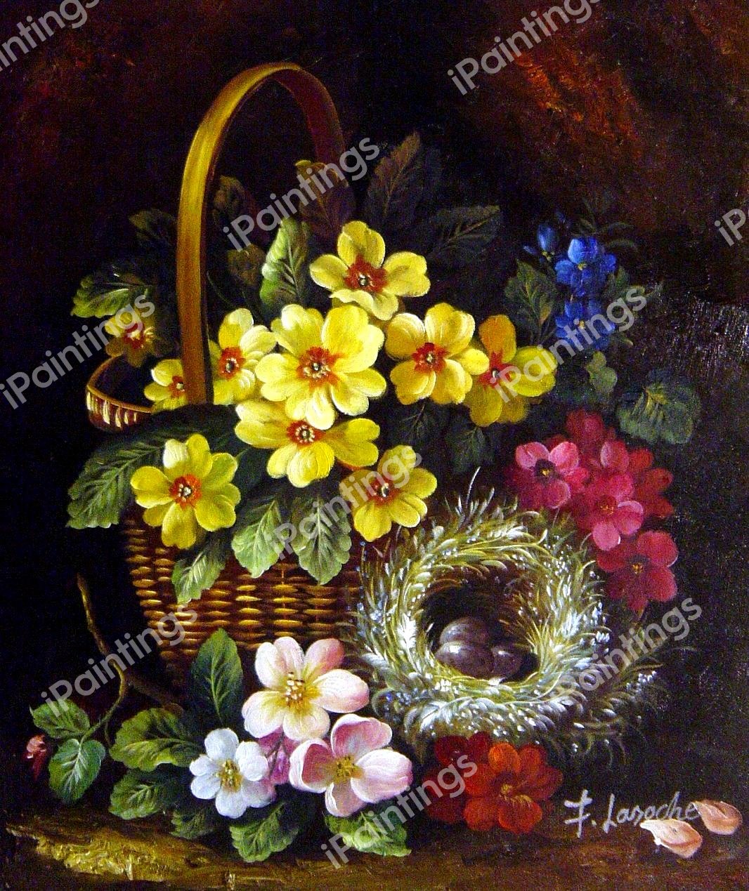 Still Life With Primroses, Violas, Cherry Blossom And Geraniums. The painting by George Clare