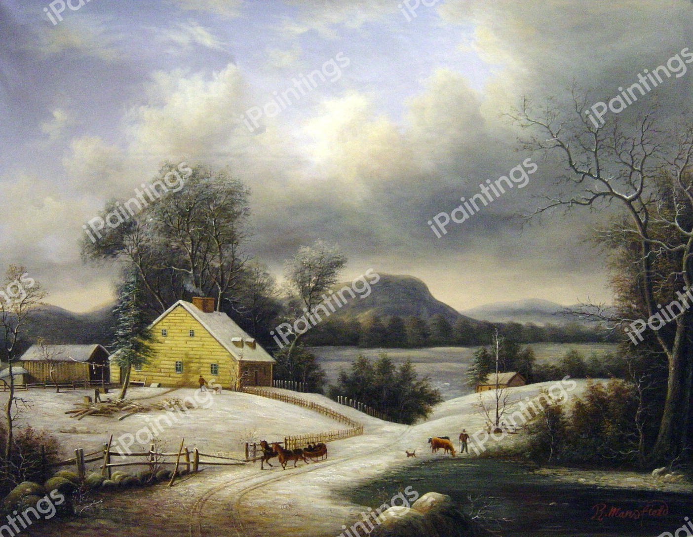 A Sleigh Ride in the Snow. The painting by George Durrie