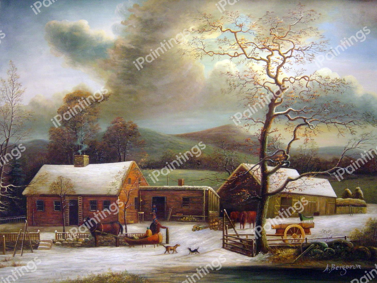 A Winter Scene In New Haven. The painting by George Durrie