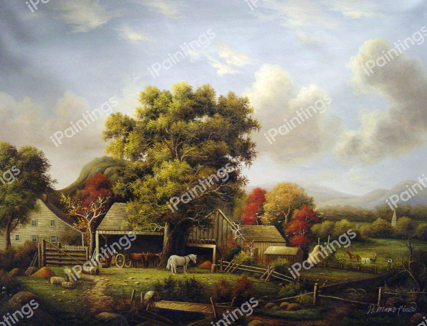 Autumn In New England, Cider Making. The painting by George Durrie
