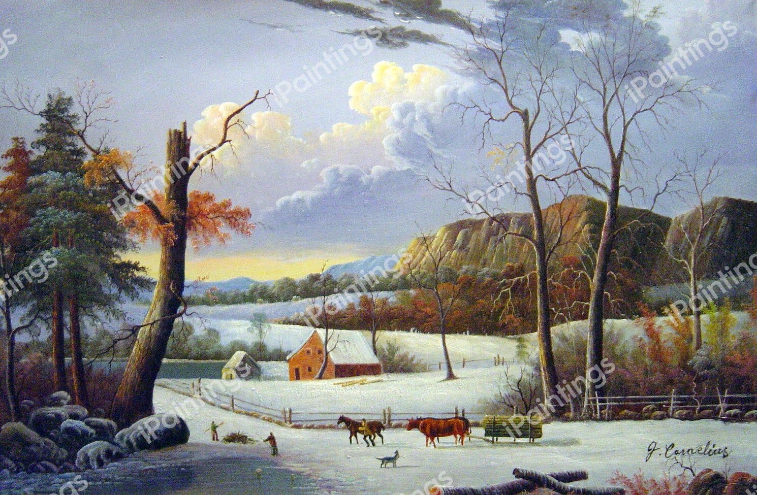 Gathering Wood For Winter. The painting by George Durrie