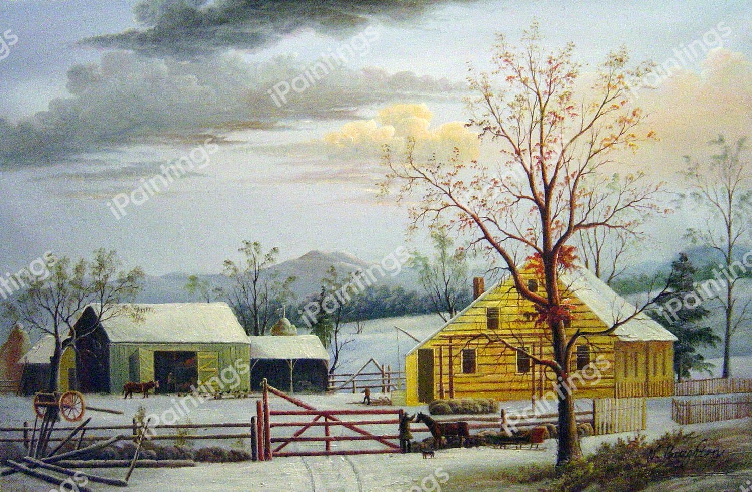 New England Winter Scene. The painting by George Durrie