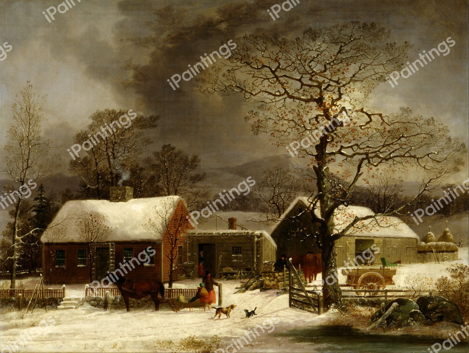 Winter Scene in New Haven, Connecticut. The painting by George Durrie