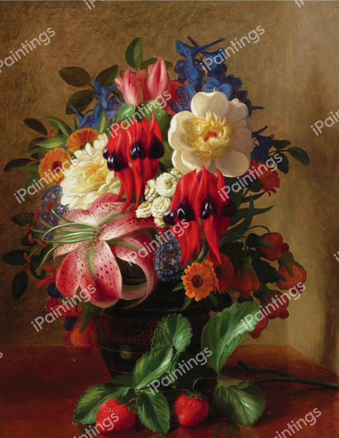 Still Life with Flowers and Strawberries. The painting by George Henry Hall