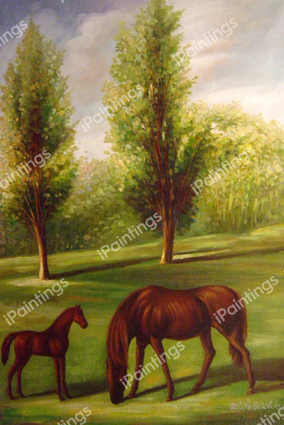 Chestnut Mare And Foal In A Wooded Landscape. The painting by George Townly Stubbs