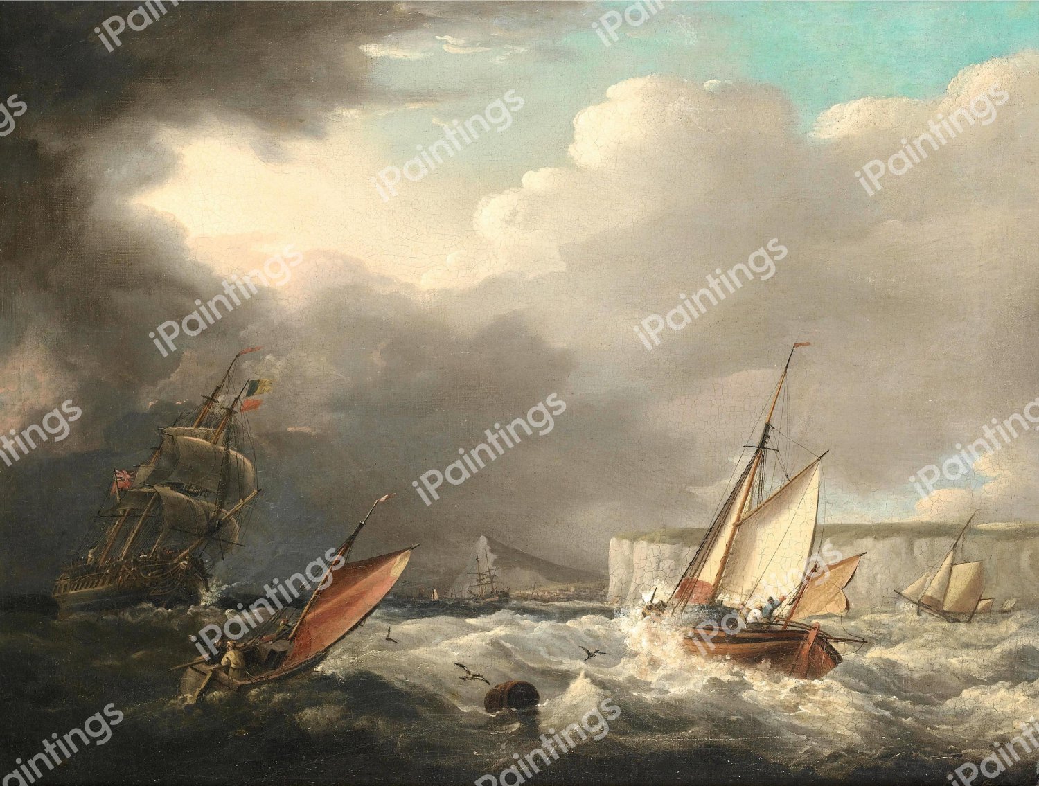 Shipping Caught in a Squall in the Dover Straits. The painting by George Webster