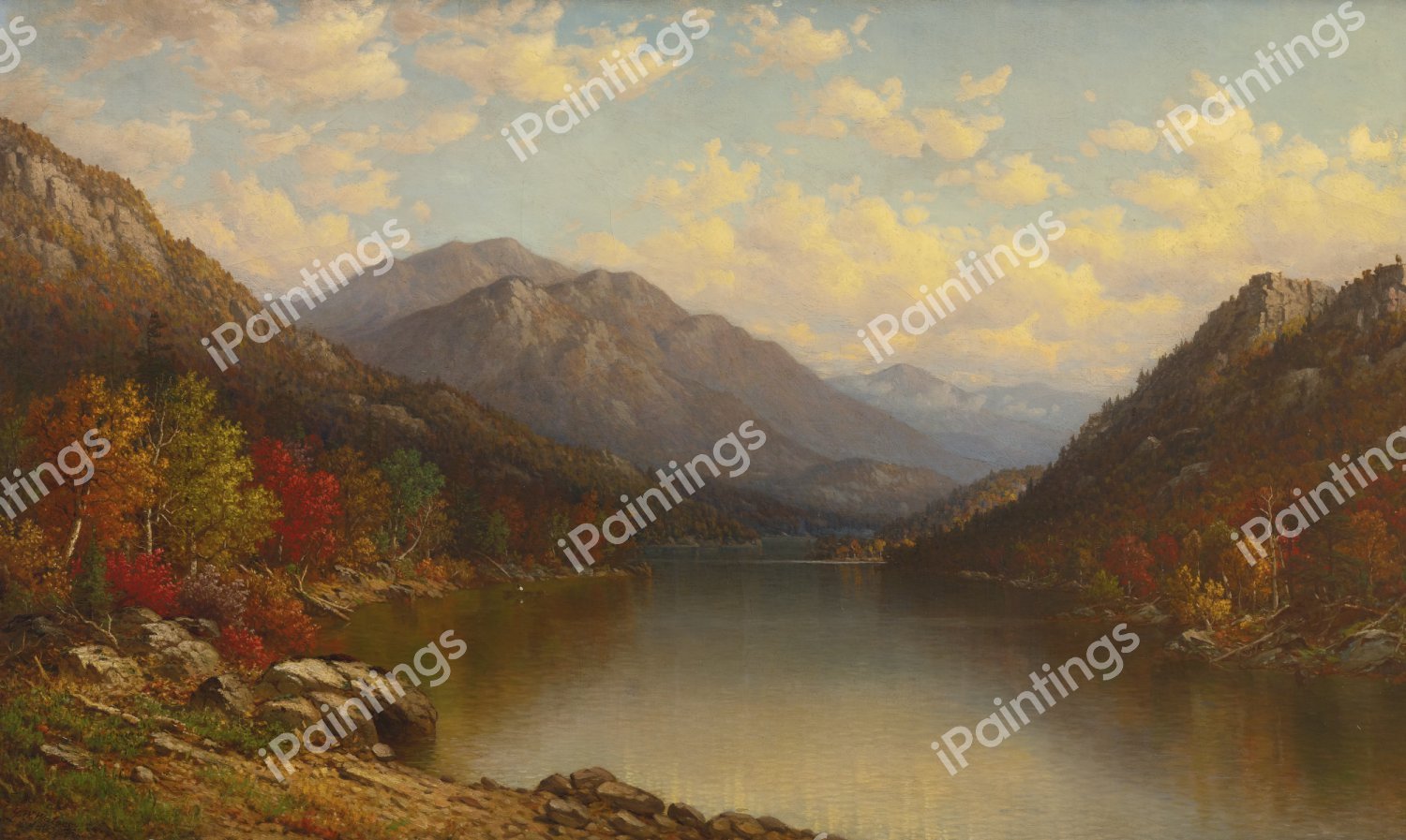 Adirondack Lake in Autumn. The painting by George Wellington Waters