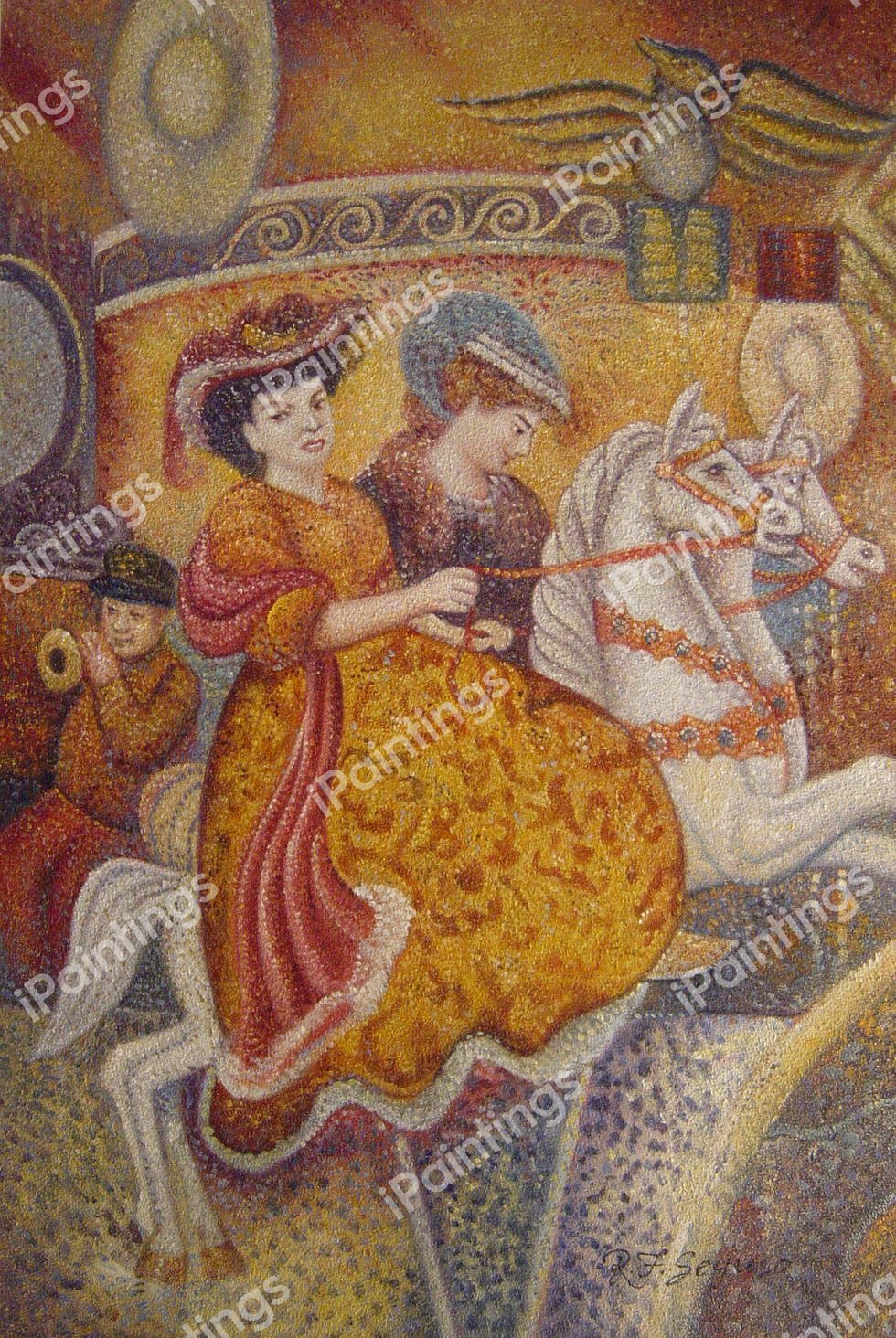 Carnival-The Carousel. The painting by Georges Lemmen