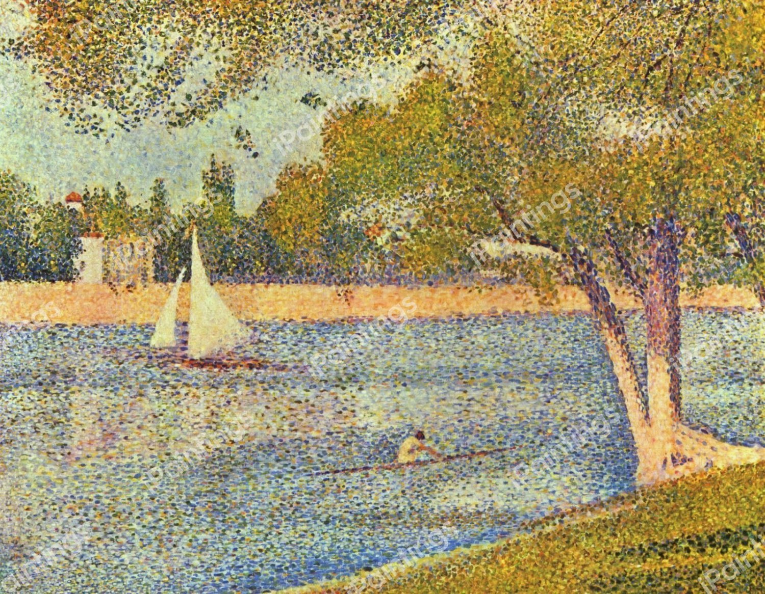 Seine at the Grande Jatte. The painting by Georges Seurat