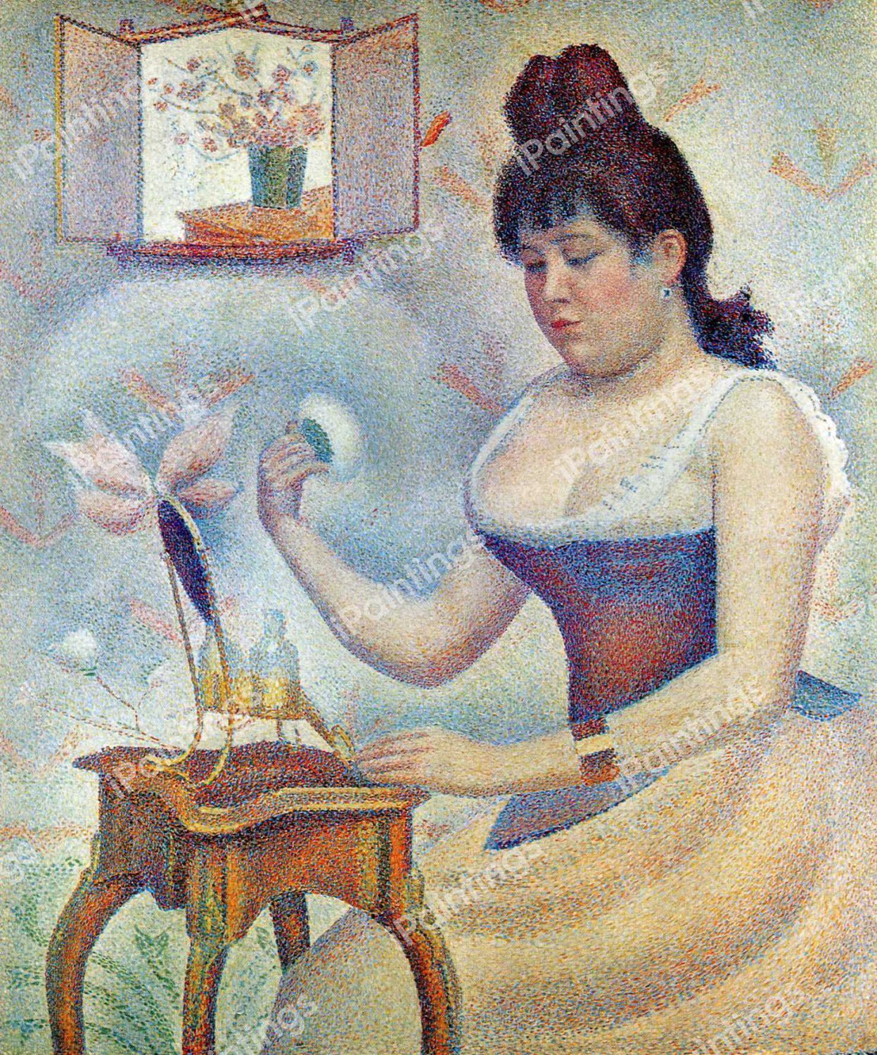 Young Woman Powdering Herself. The painting by Georges Seurat