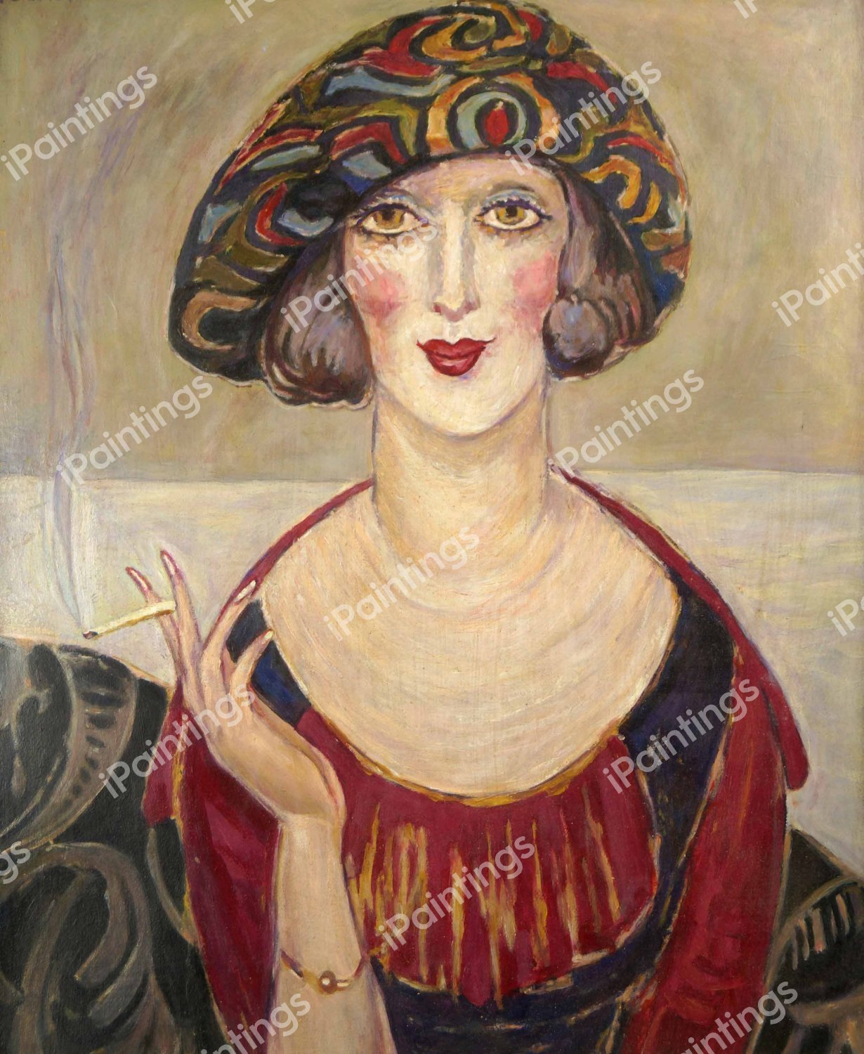 A Portrait of a Woman Smoking, 1920. The painting by Gerda Wegener