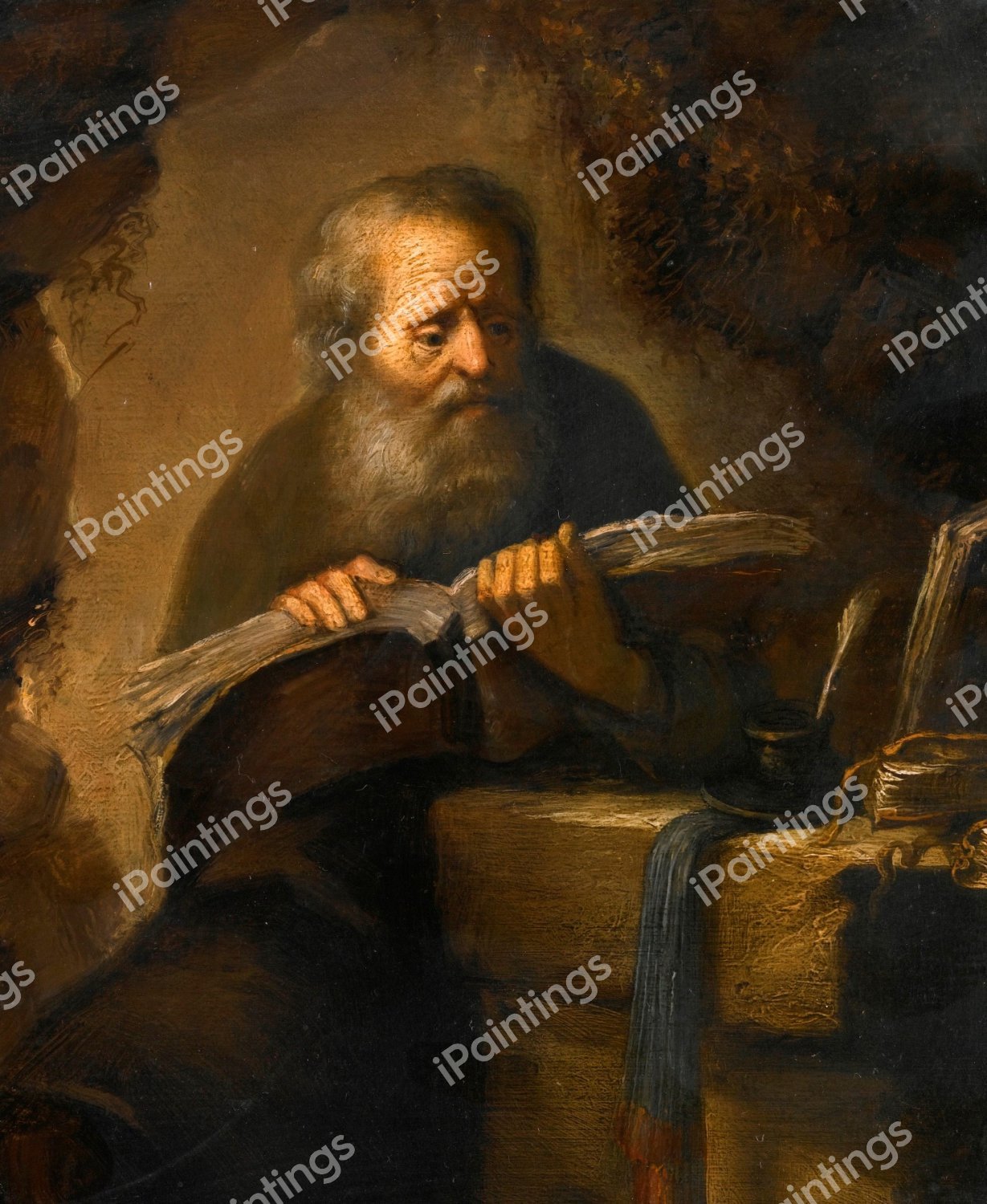 A Hermit in a Cave, Reading a Book Painting by Gerrit Dou Reproduction ...