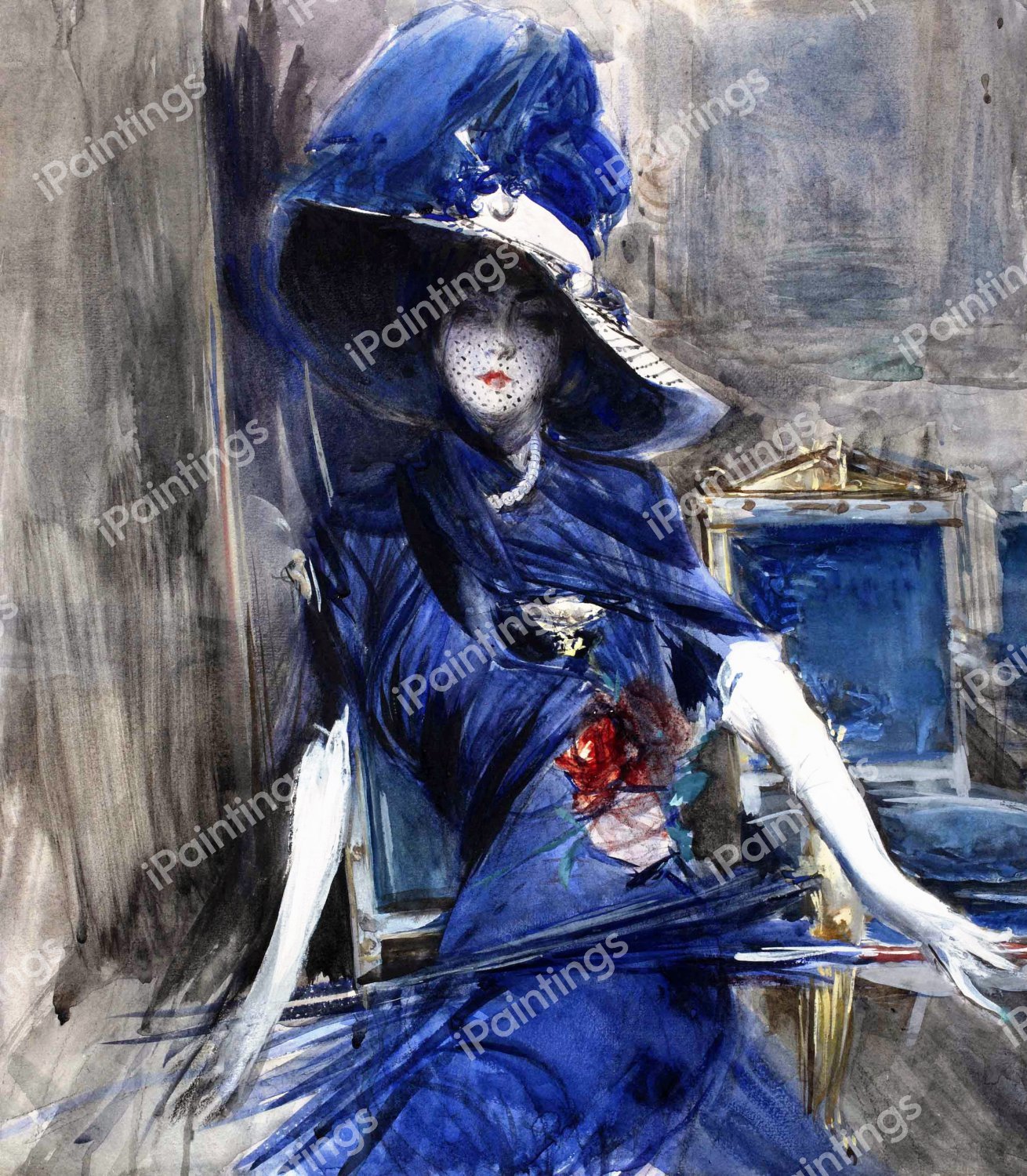 La Divina in Blue, 1905. The painting by Giovanni Boldini