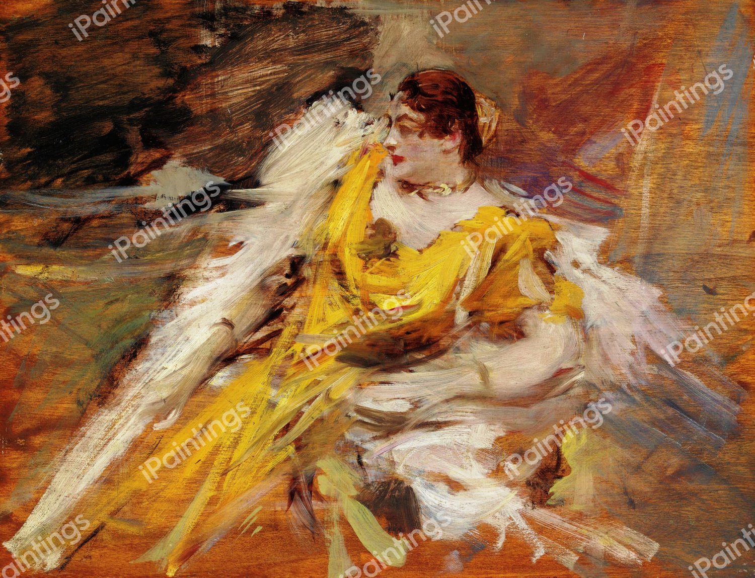 Signora in Abito Giallo, 1912. The painting by Giovanni Boldini