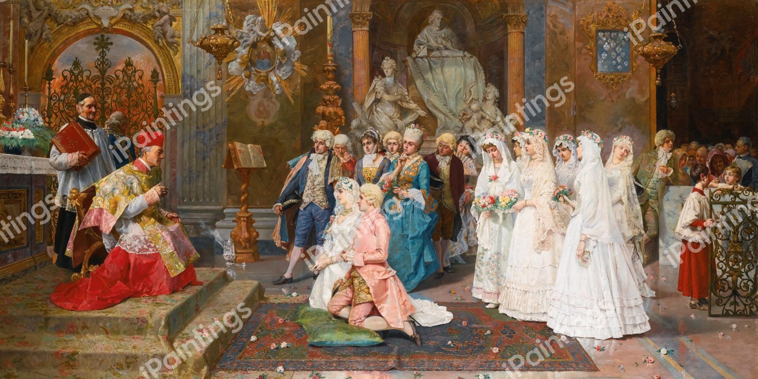 A Wedding Day. The painting by Giulio Rosati