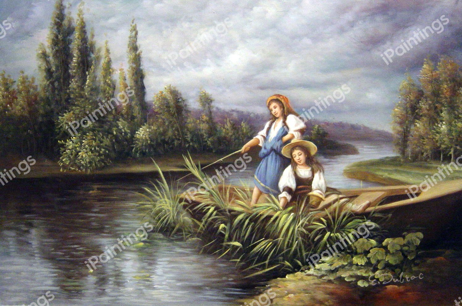 On The River At Dusk. The painting by Giuseppe Castiglione