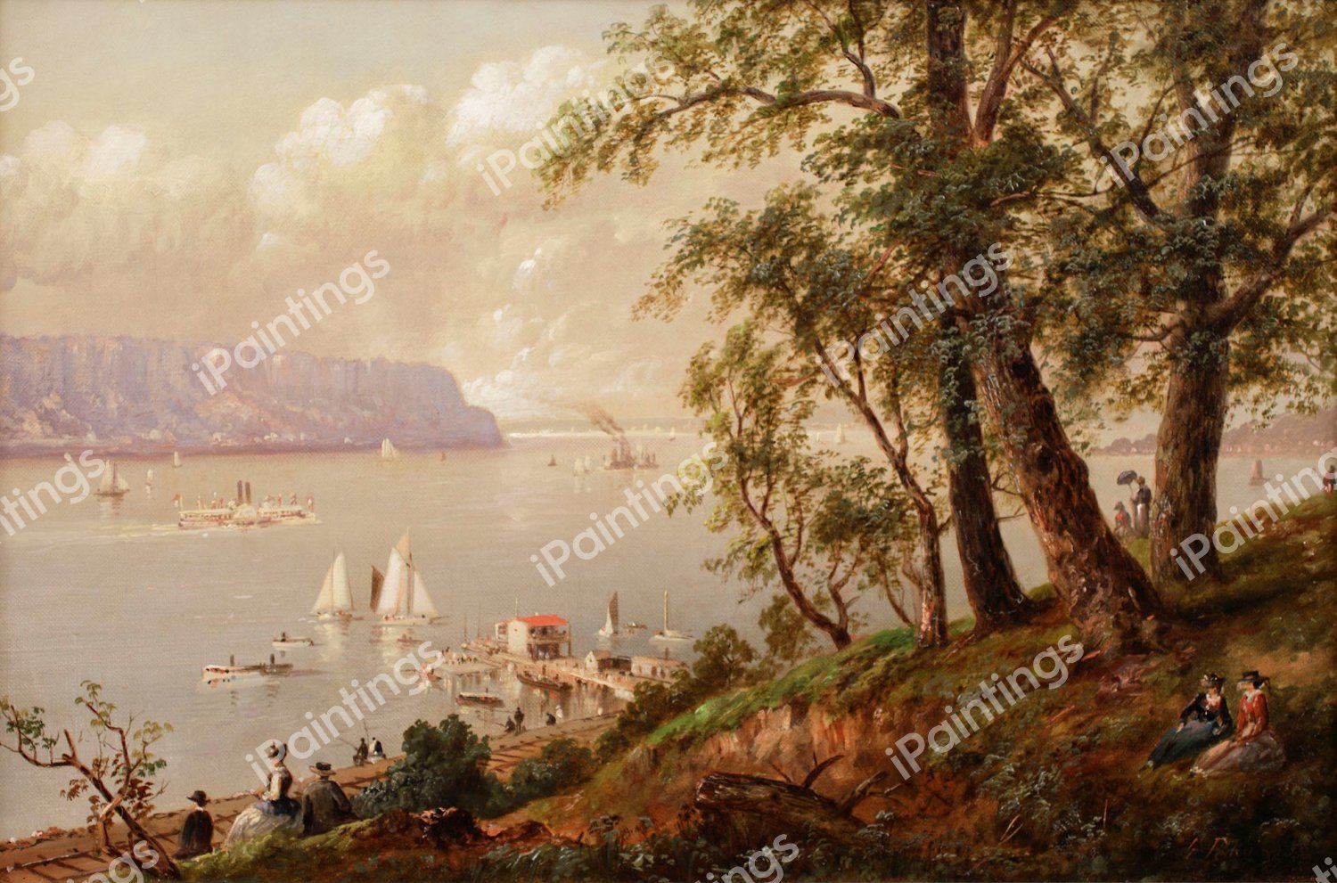 At Dobbs Ferry on the Hudson. The painting by Granville Perkins