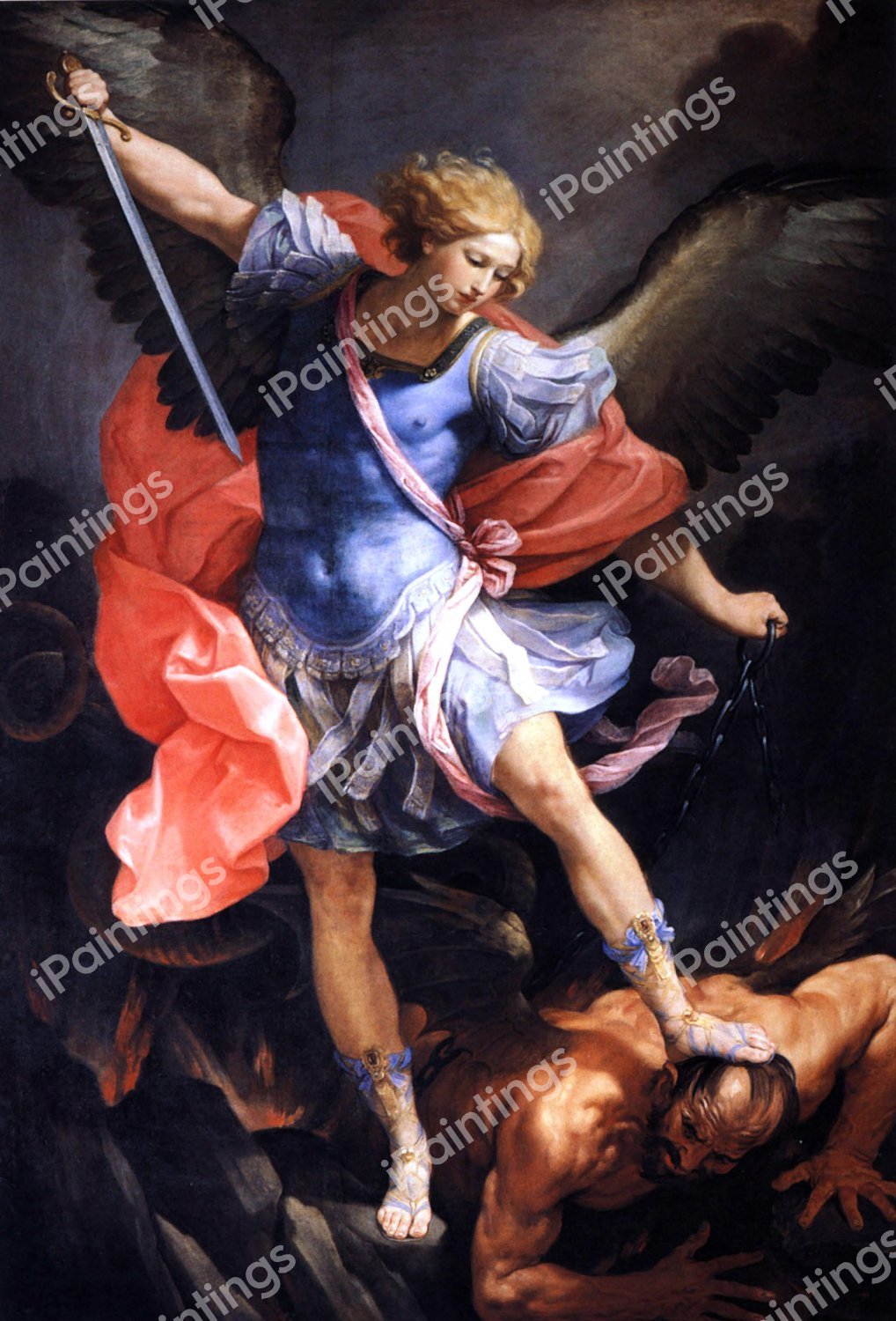 Archangel Michael Defeating Satan. The painting by Guido Reni