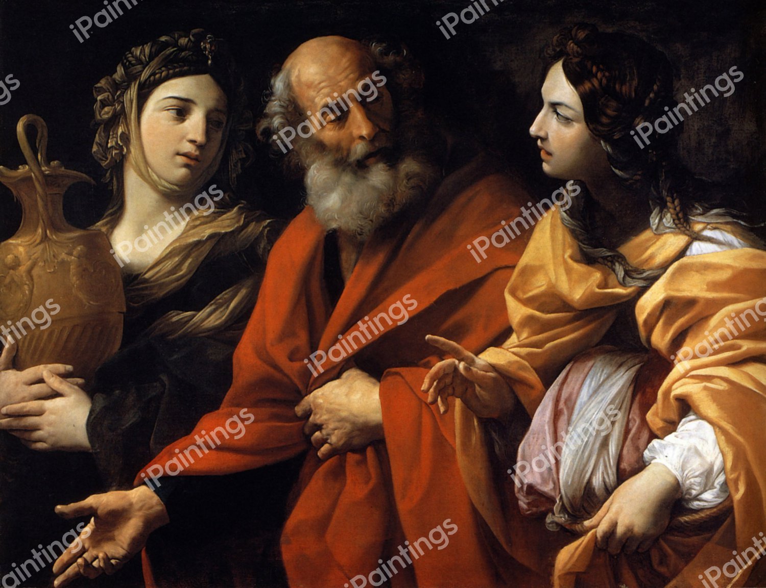 Loth and her Daughters Fleeing Sodome. The painting by Guido Reni