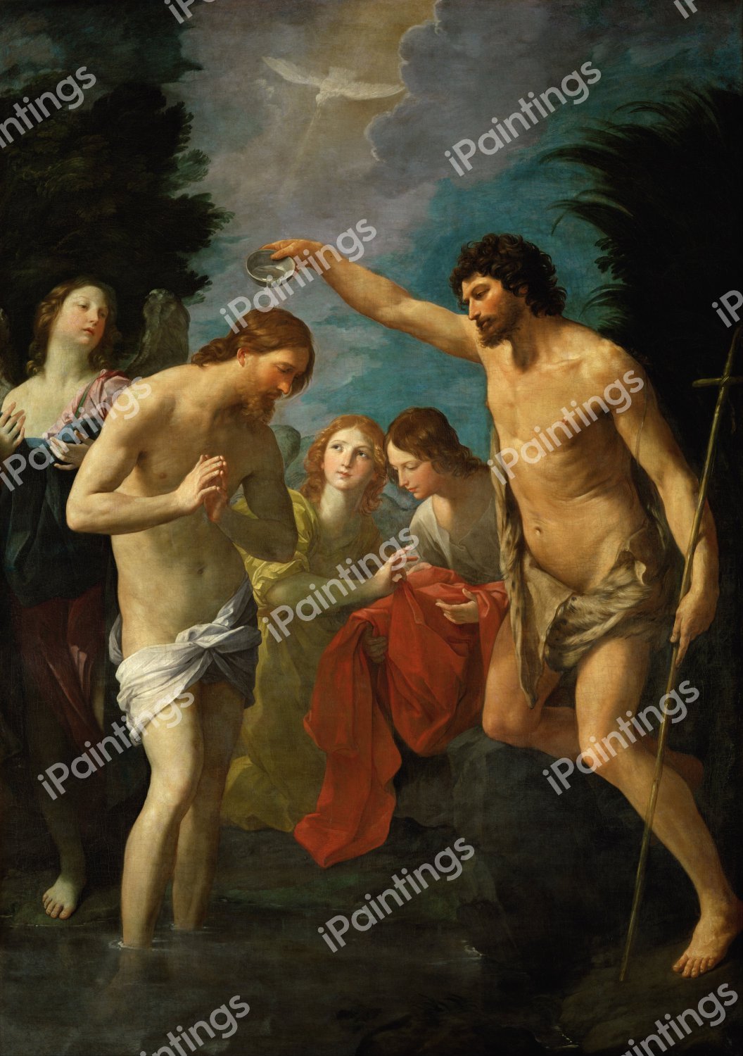 The Baptism of Christ. The painting by Guido Reni