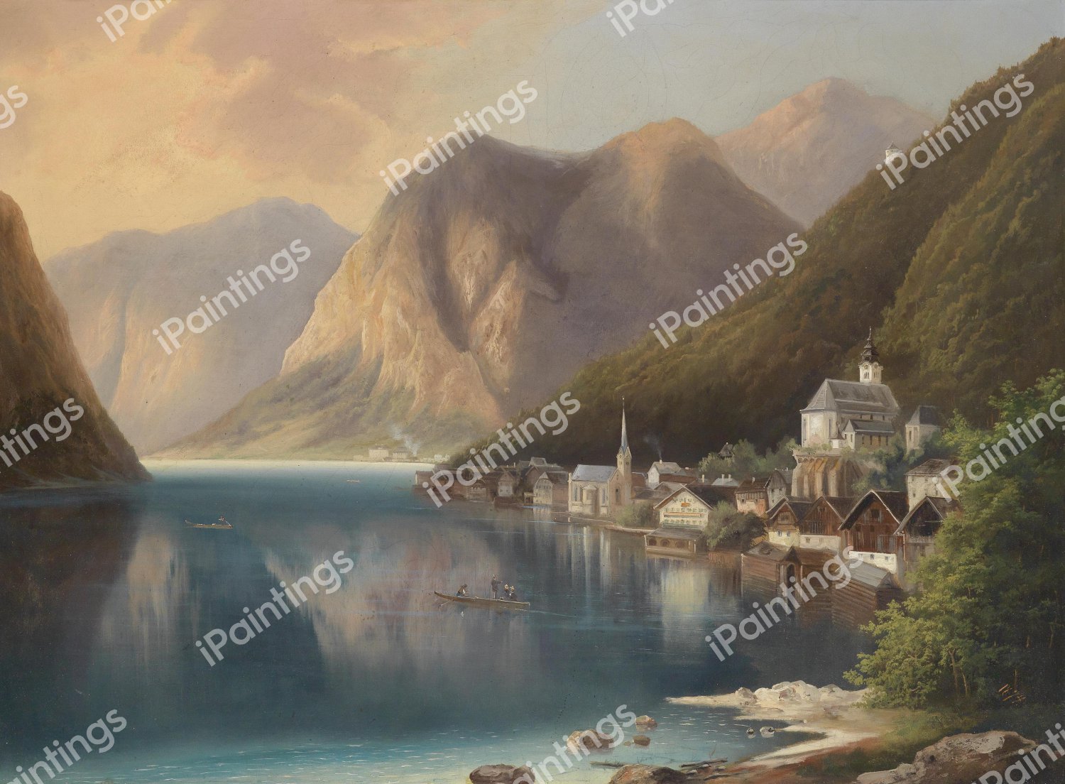 View of Hallstatt. The painting by Gustav Barbarini