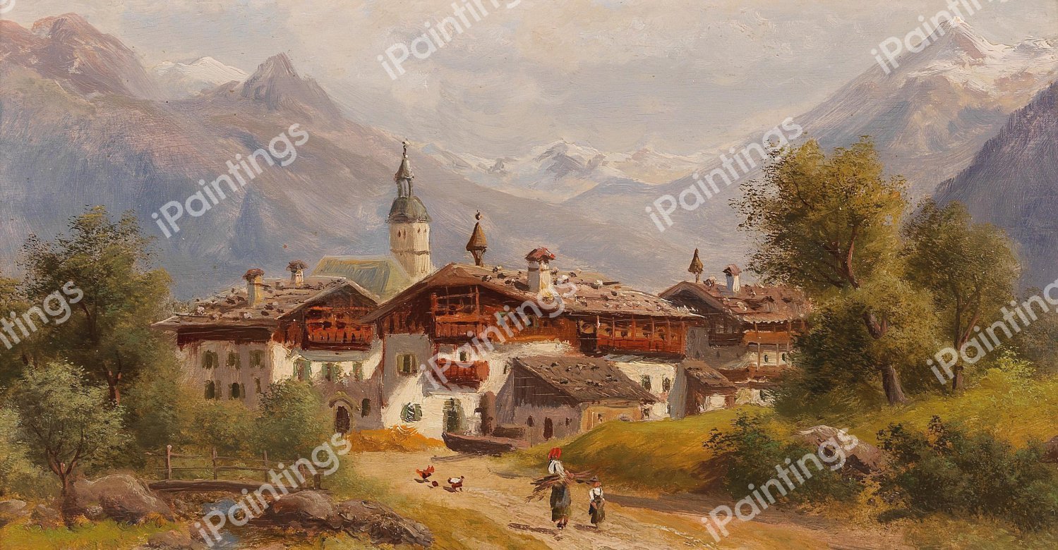 Village in Pinzgau, Salzburg. The painting by Gustav Barbarini