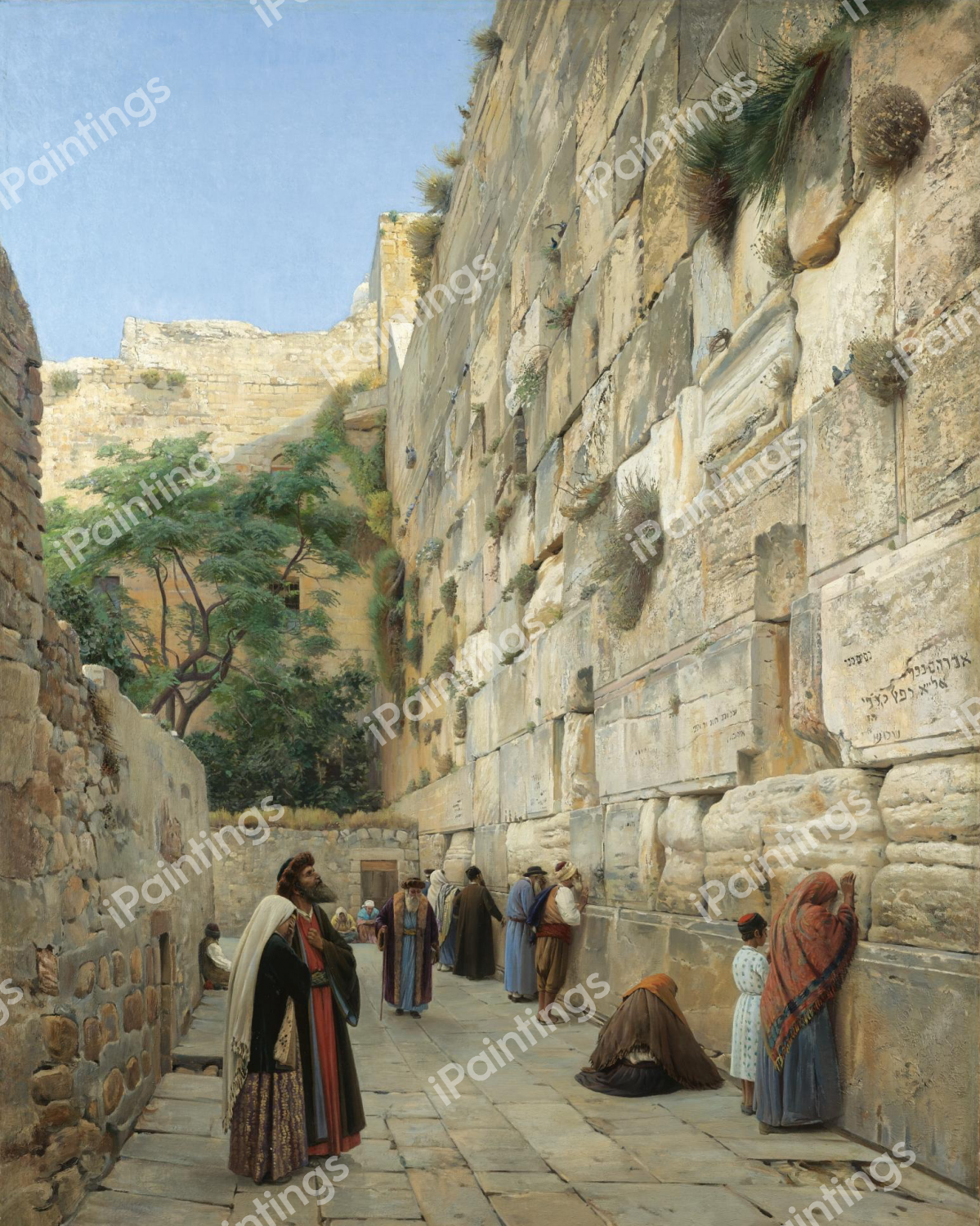 At the Wailing Wall, Jerusalem. The painting by Gustav Bauernfeind