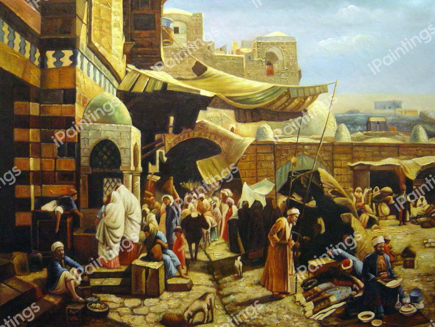 Market In Jaffa. The painting by Gustav Bauernfeind