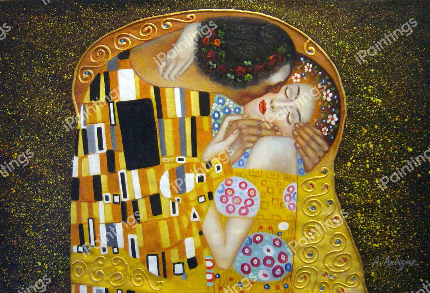 A Kiss - Detail 2. The painting by Gustav Klimt