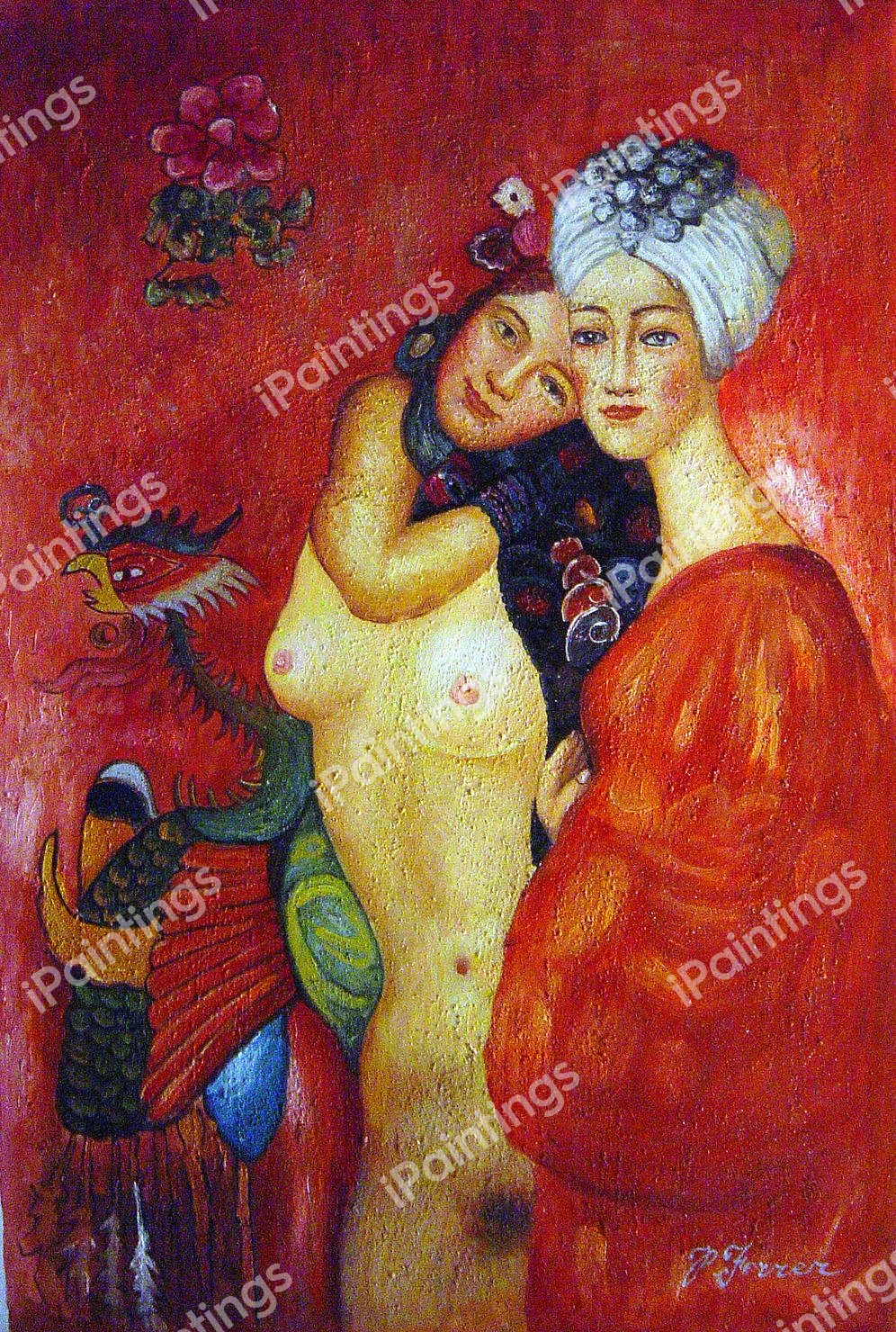 Girlfriends. The painting by Gustav Klimt