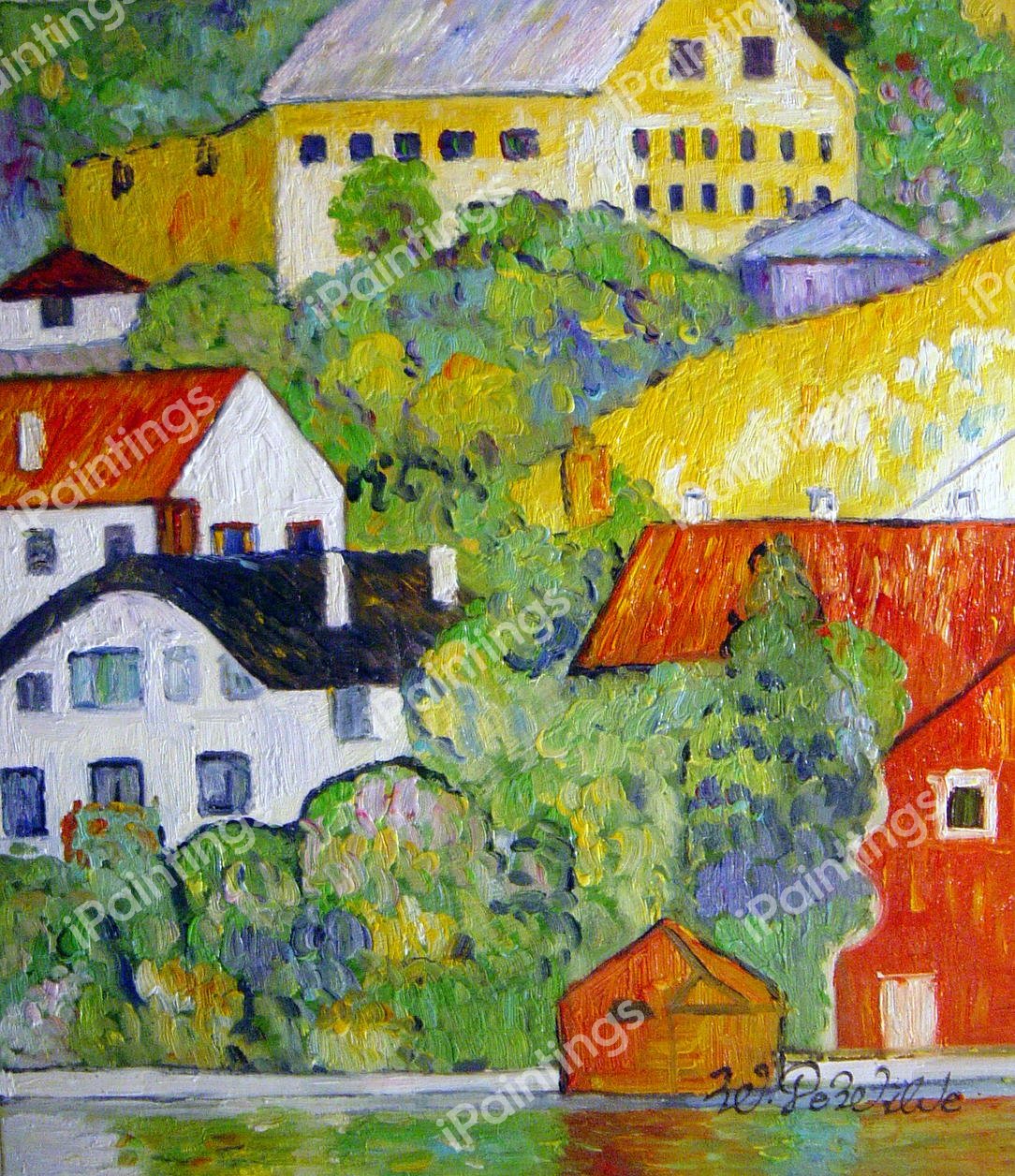 Houses At Unterach. The painting by Gustav Klimt
