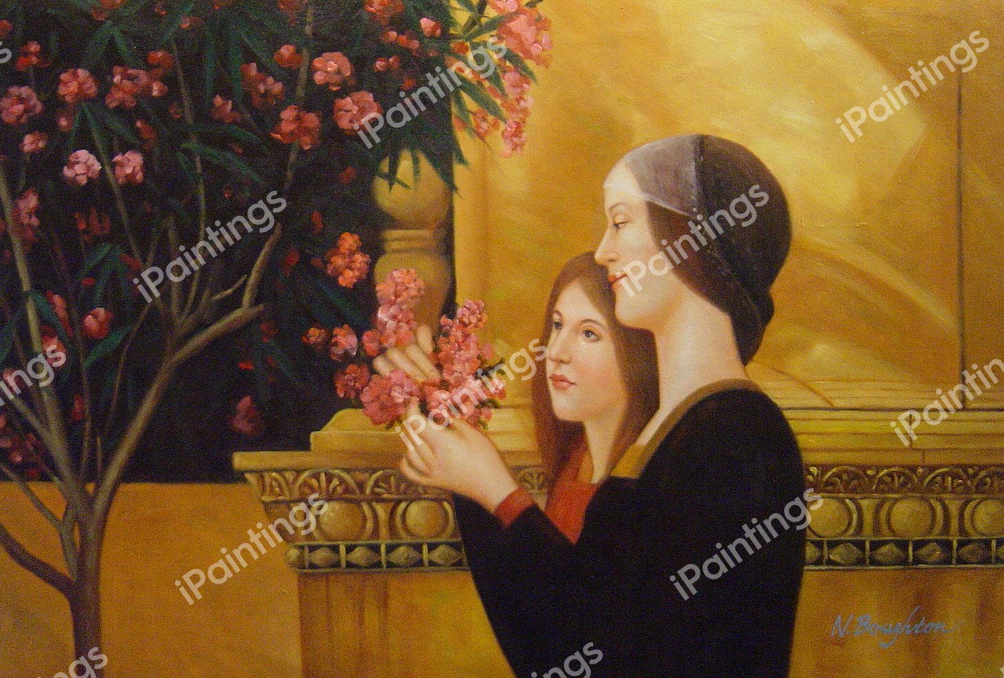 Two Girls With Oleander. The painting by Gustav Klimt