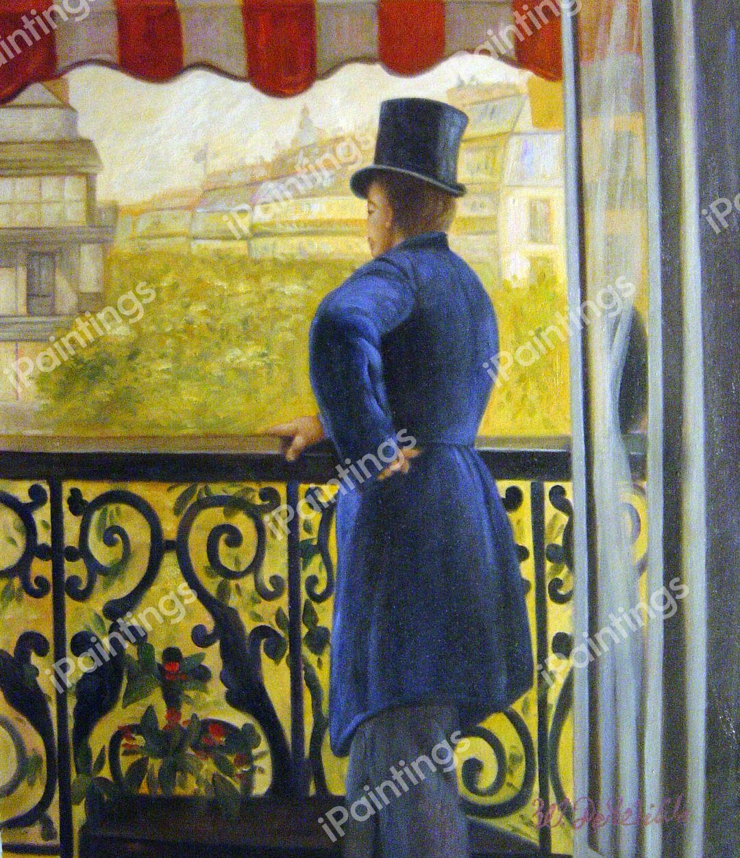 A Man On The Balcony. The painting by Gustave Caillebotte