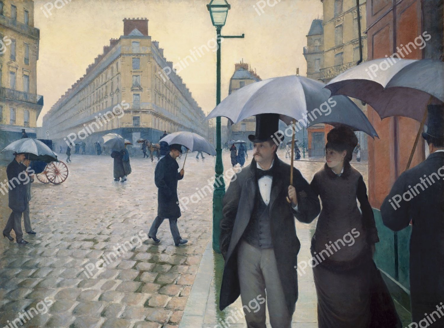 A Paris Street, Rainy Day. The painting by Gustave Caillebotte