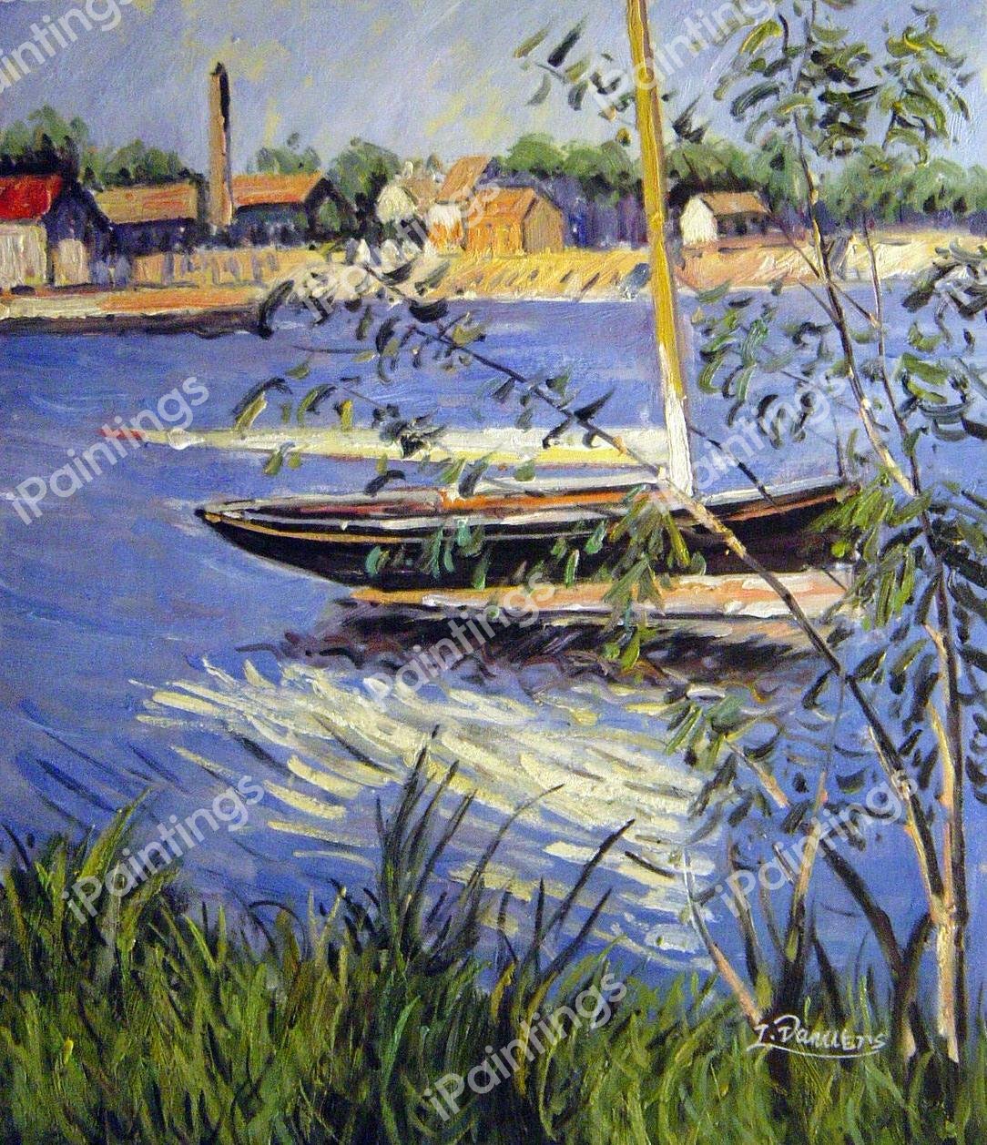 Anchored Boat On The Seine At Argenteuil. The painting by Gustave Caillebotte