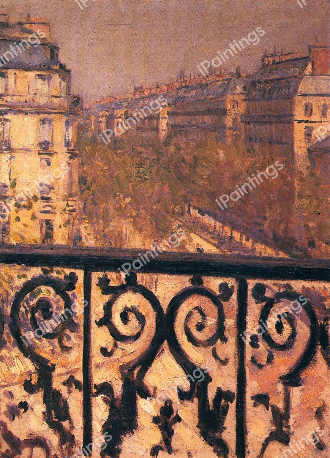 Balcony in Paris. The painting by Gustave Caillebotte