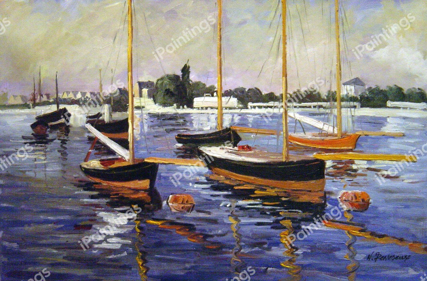 Boats On The Seine At Argenteuil. The painting by Gustave Caillebotte