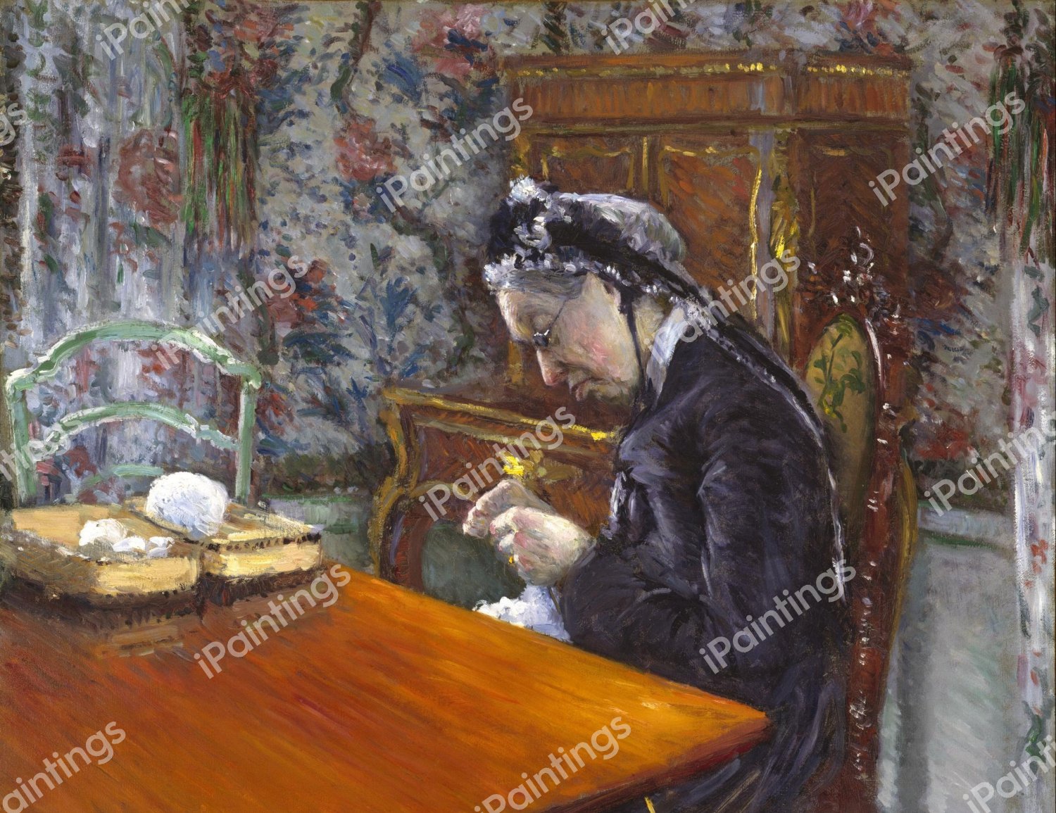 Mademoiselle Boissière Knitting. The painting by Gustave Caillebotte