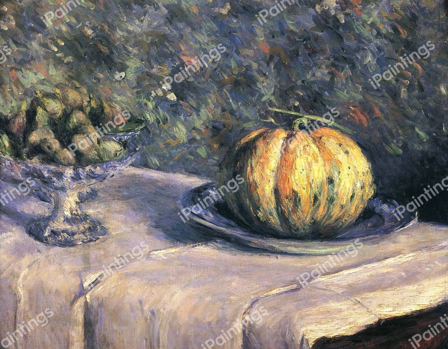 Melon and Fruit Bowl with Figs. The painting by Gustave Caillebotte
