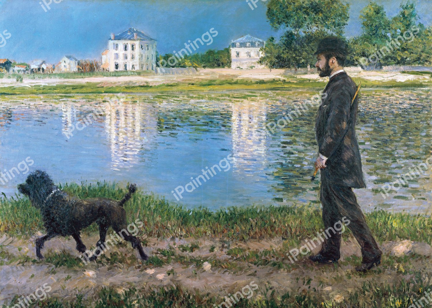 Richard Gallo And His Dog At Petit Gennevilliers. The painting by Gustave Caillebotte