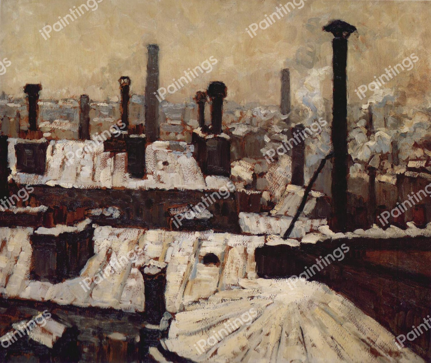 Roof under the Snow, Paris. The painting by Gustave Caillebotte