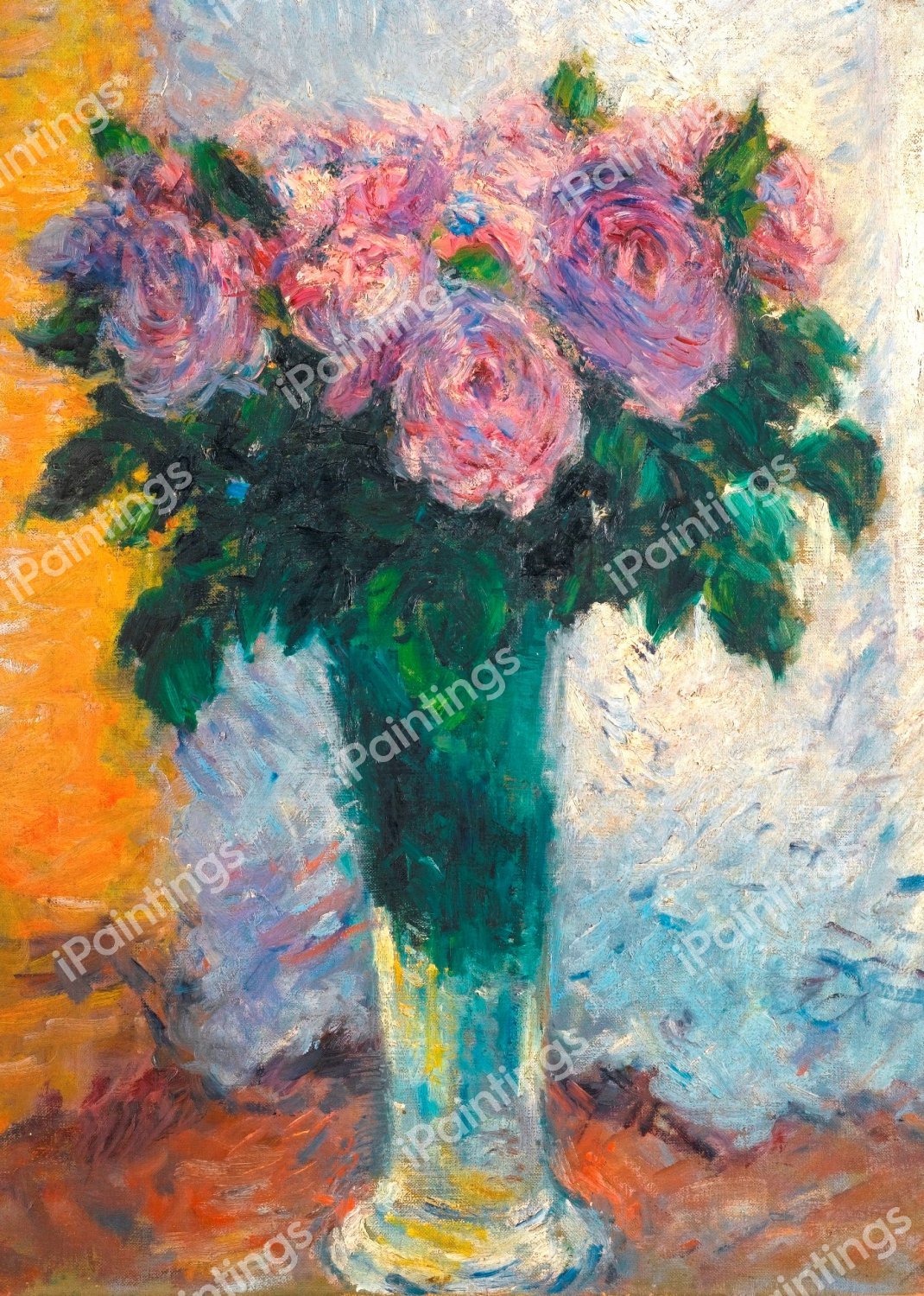 Roses in a Vase. The painting by Gustave Caillebotte