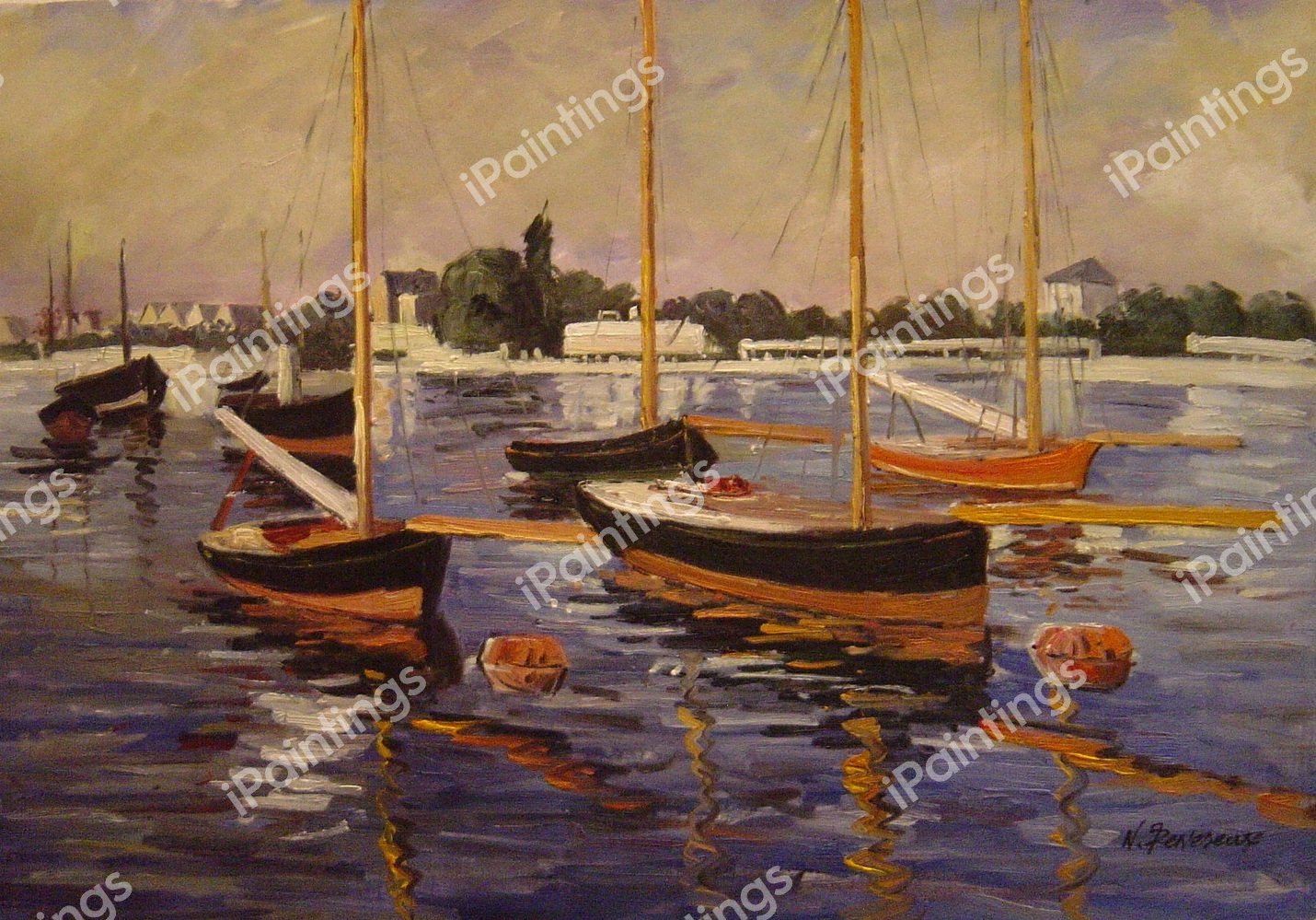 The Boats On The Seine At Argenteuil. The painting by Gustave Caillebotte