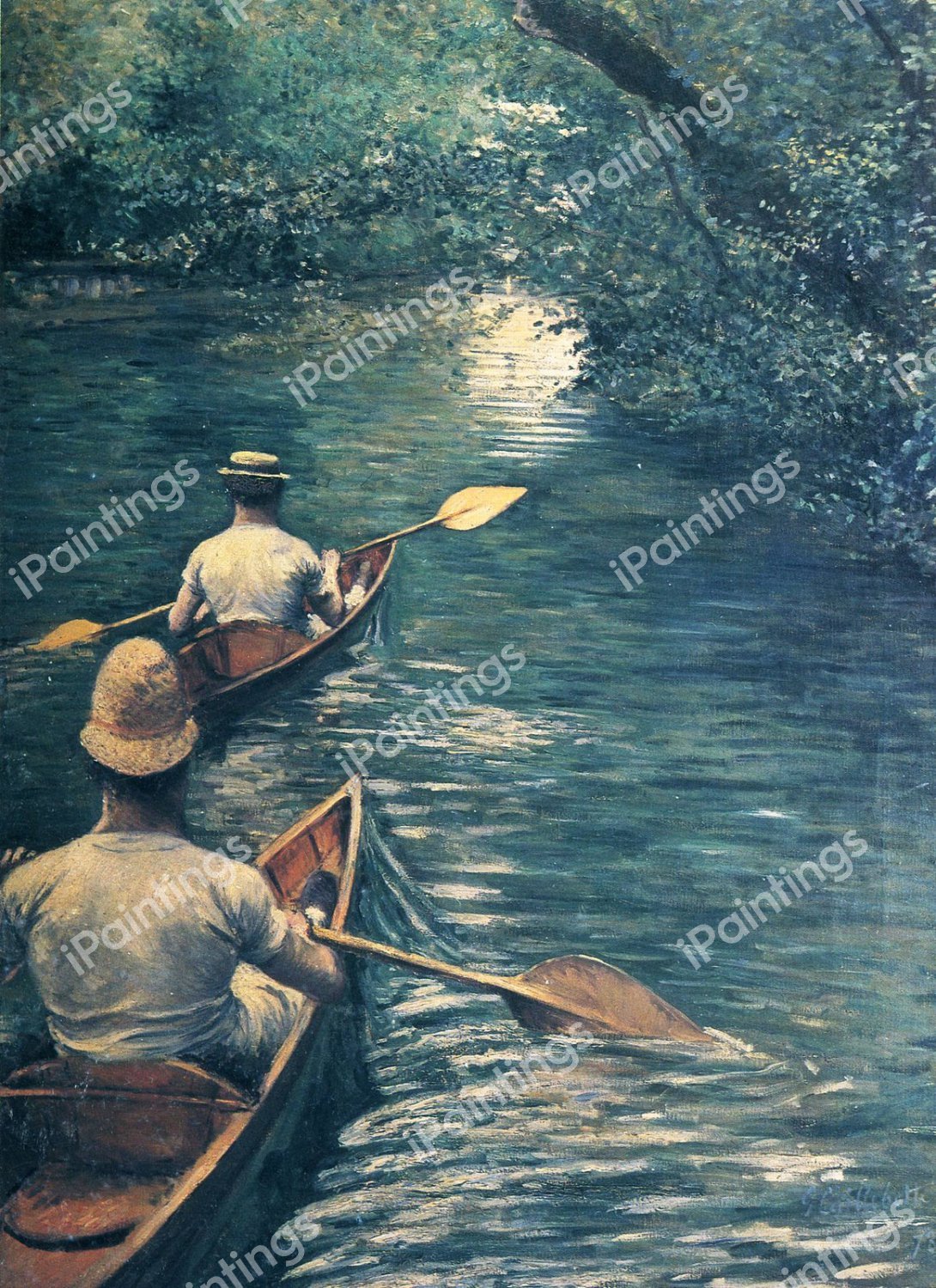 The Canoes. The painting by Gustave Caillebotte