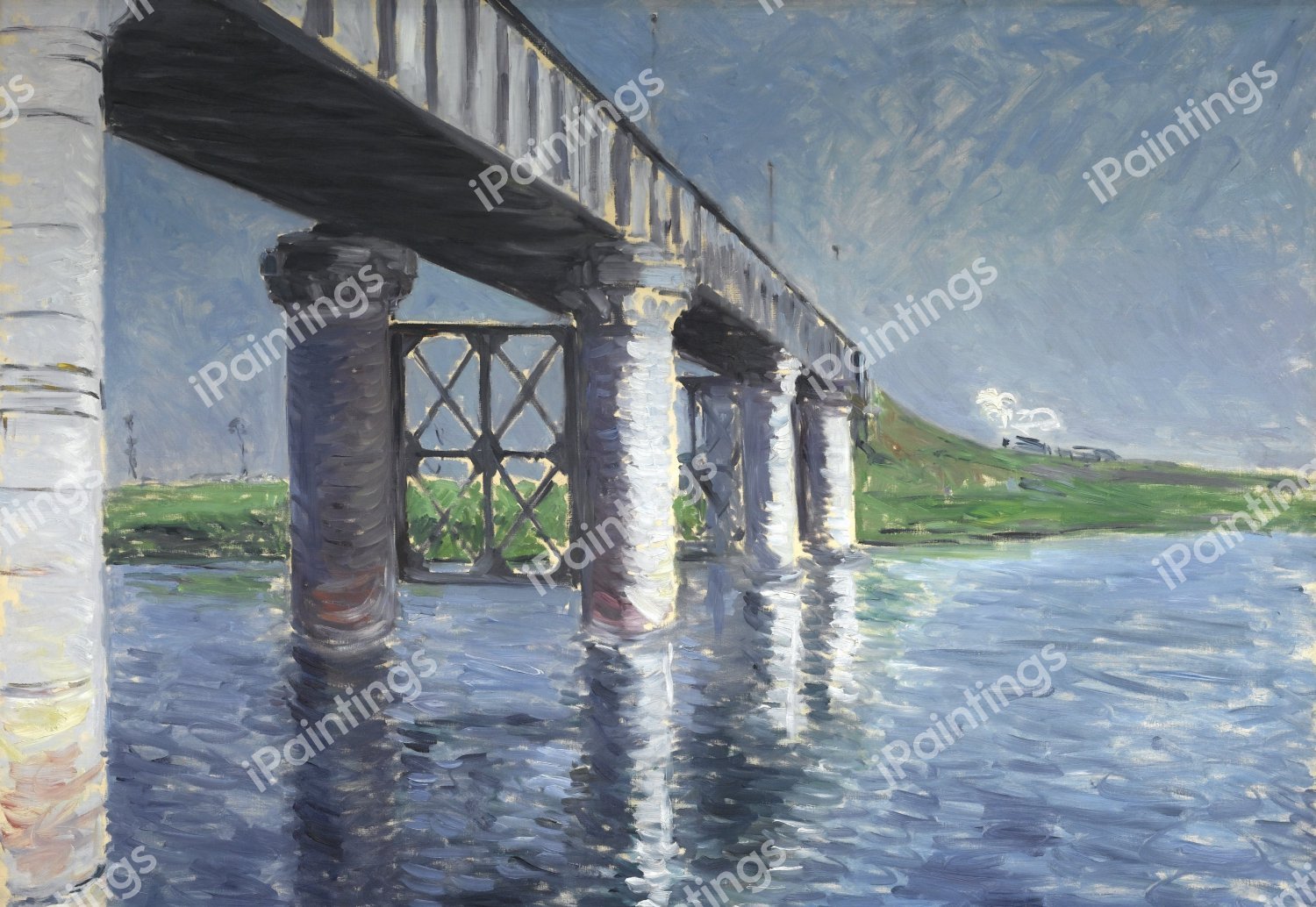 The Seine and the Railroad Bridge at Argenteuil. The painting by Gustave Caillebotte