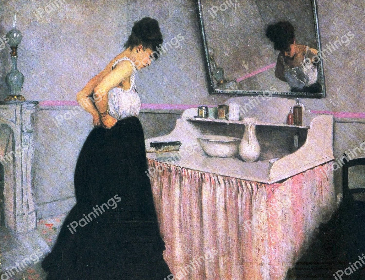 Woman at a Dressing Table. The painting by Gustave Caillebotte